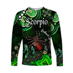 australian-astrology-long-sleeve-shirt-scorpio-redback-spider-zodiac-aboriginal-vibes-green