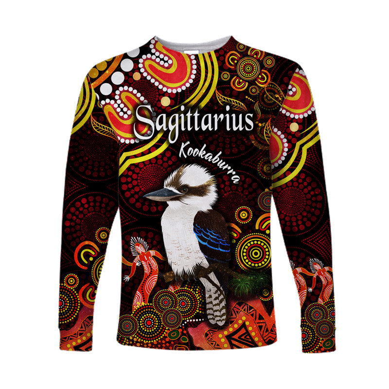 australian-astrology-long-sleeve-shirt-sagittarius-kookaburra-zodiac-aboriginal-vibes-red