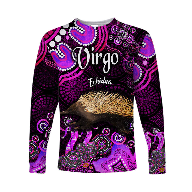 australian-astrology-long-sleeve-shirt-virgo-echidna-zodiac-aboriginal-vibes-pink