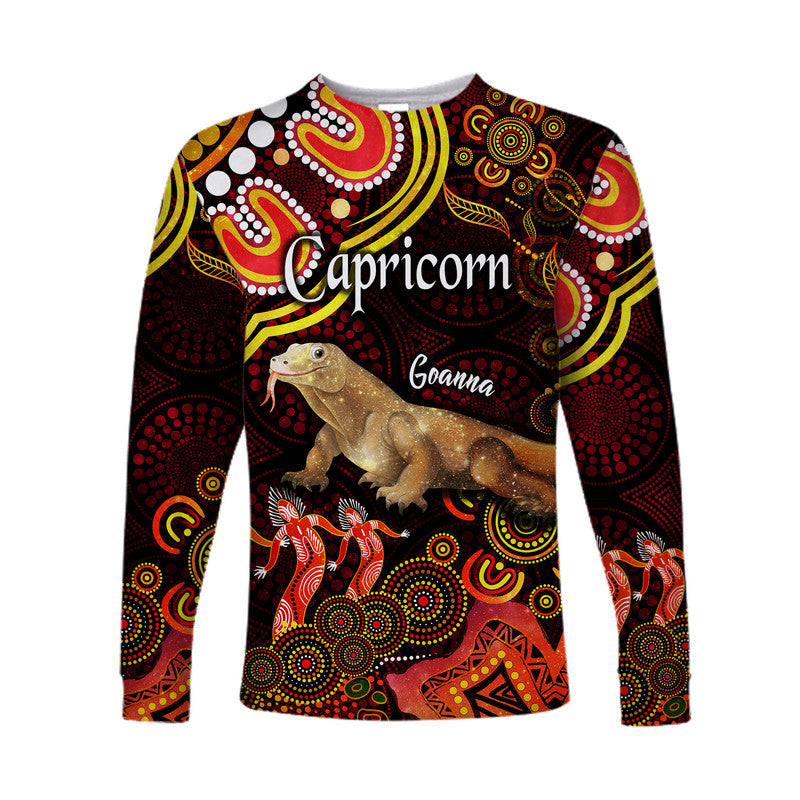 australian-astrology-long-sleeve-shirt-capricorn-goanna-zodiac-aboriginal-vibes-red