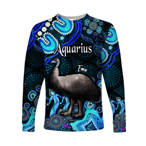australian-astrology-long-sleeve-shirt-aquarius-emu-glider-zodiac-aboriginal-vibes-blue