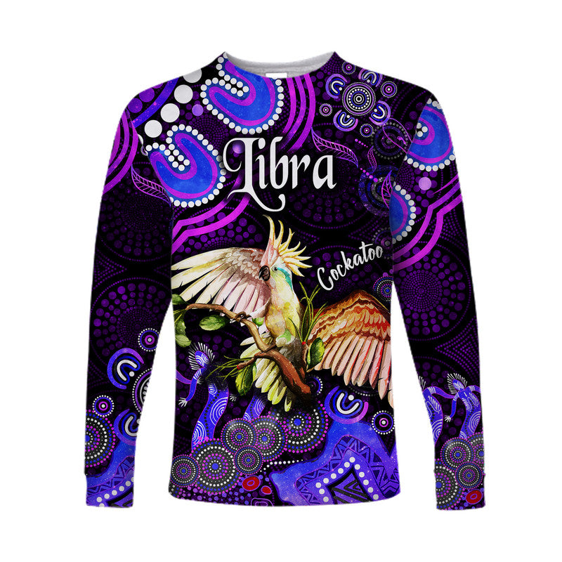 custom-personalised-australian-astrology-long-sleeve-shirt-libra-cockatoo-glider-zodiac-aboriginal-vibes-purple
