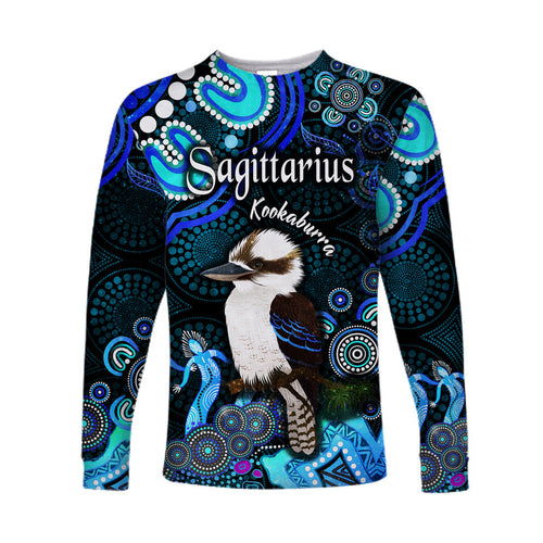 custom-personalised-australian-astrology-long-sleeve-shirt-sagittarius-kookaburra-zodiac-aboriginal-vibes-blue