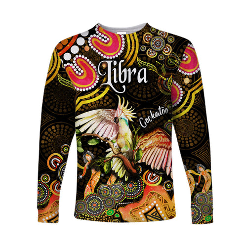 australian-astrology-long-sleeve-shirt-libra-cockatoo-glider-zodiac-aboriginal-vibes-gold