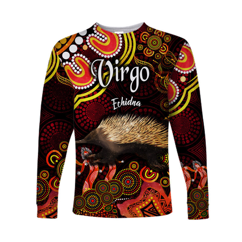 australian-astrology-long-sleeve-shirt-virgo-echidna-zodiac-aboriginal-vibes-red