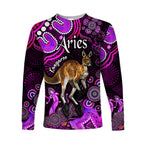australian-astrology-long-sleeve-shirt-aries-kangaroo-zodiac-aboriginal-vibes-pink