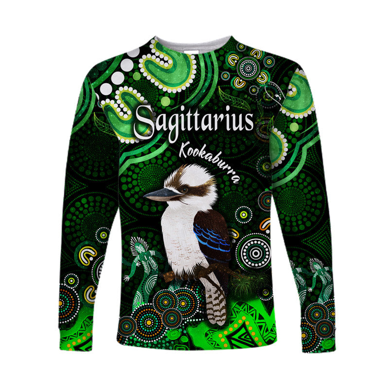 australian-astrology-long-sleeve-shirt-sagittarius-kookaburra-zodiac-aboriginal-vibes-green