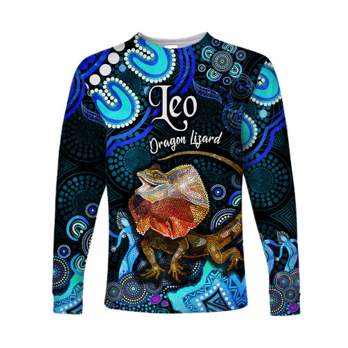 australian-astrology-long-sleeve-shirt-leo-dragon-lizard-zodiac-aboriginal-vibes-blue