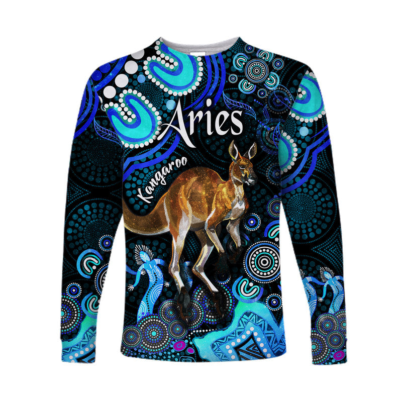 australian-astrology-long-sleeve-shirt-aries-kangaroo-zodiac-aboriginal-vibes-blue