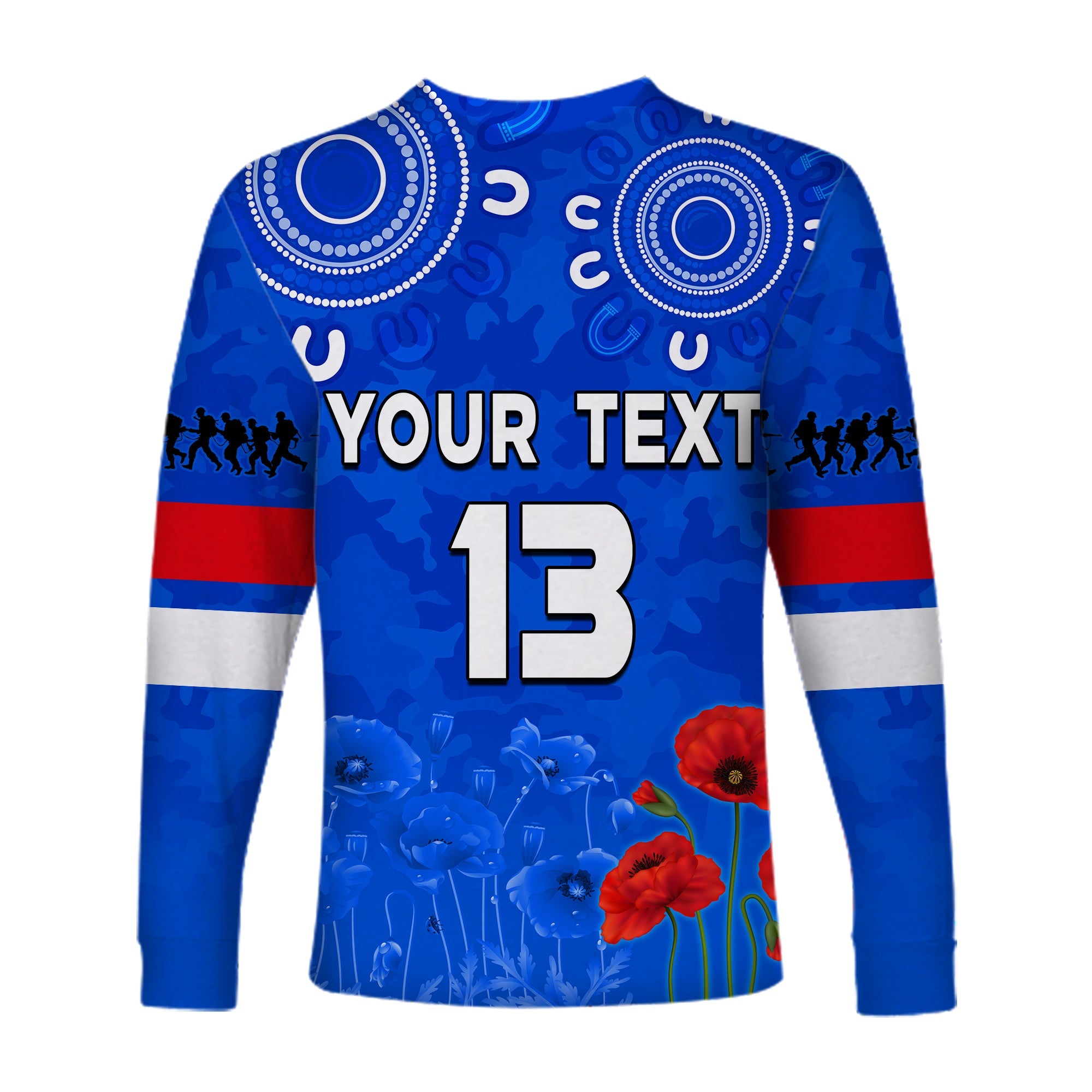 custom-text-and-number-bulldogs-anzac-2022-long-sleeve-shirt-western-dogs-aboriginal-poppy