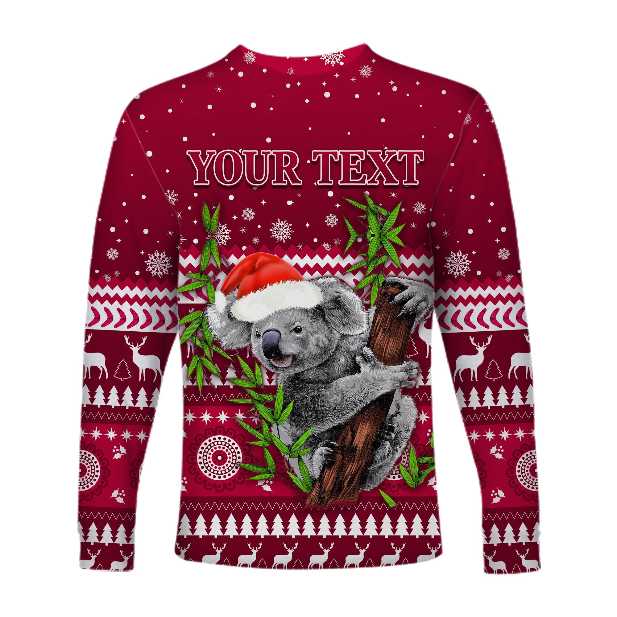 custom-personalised-reds-christmas-long-sleeve-shirt-queensland-rugby-indigenous