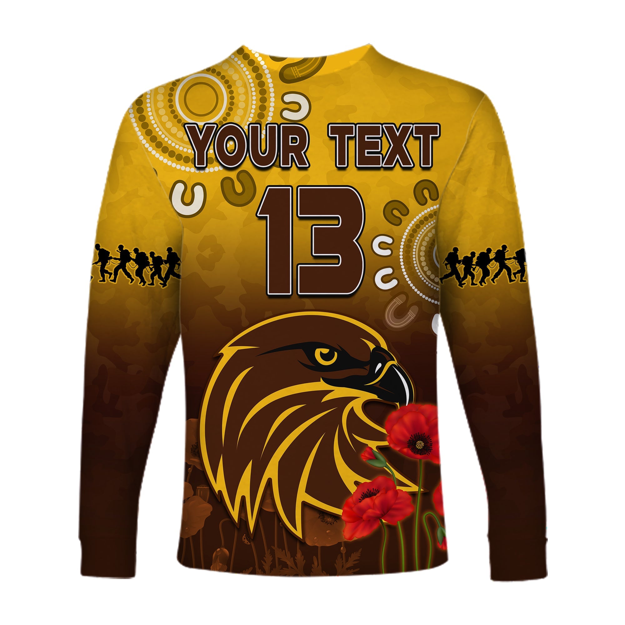 custom-text-and-number-hawks-anzac-2022-long-sleeve-shirt-hawthorn-football-aboriginal-poppy