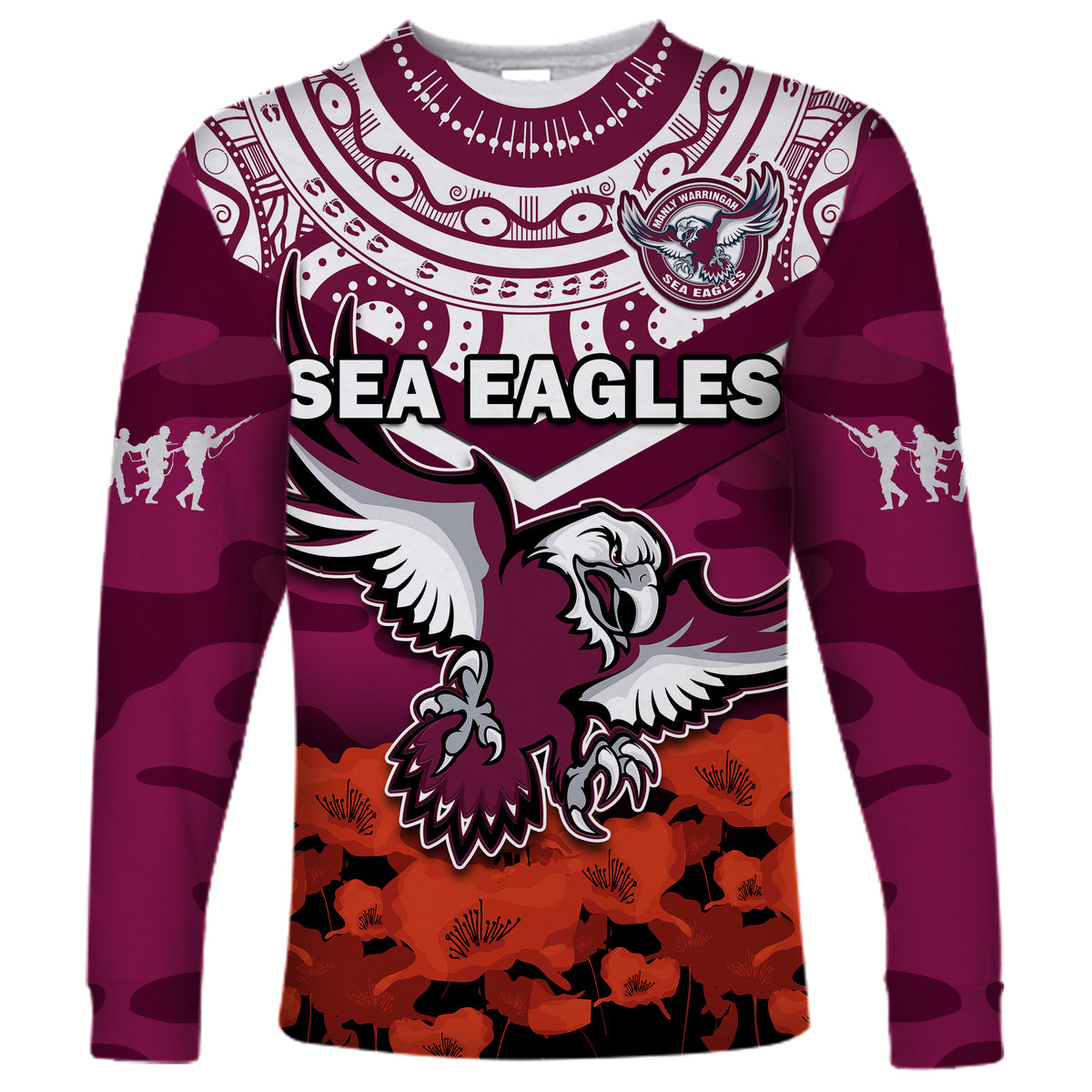 Sea Eagles Rugby ANZAC 2023 Rugby Long Sleeve Shirt Camouflage Mix Indigenous LT14