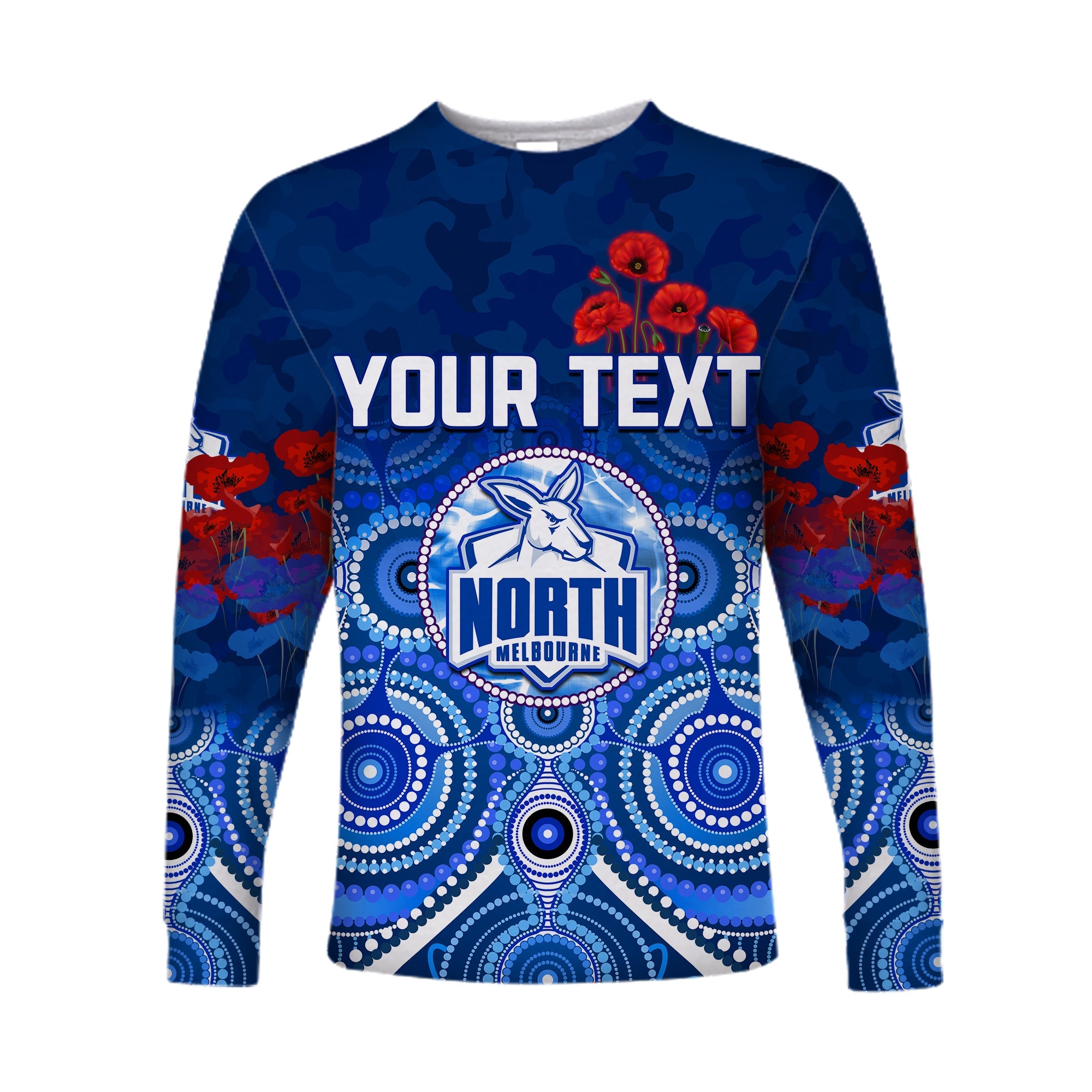 custom-personalised-kangaroos-anzac-2022-long-sleeve-shirt-north-melbourne-football-aboriginal-poppy-flowers