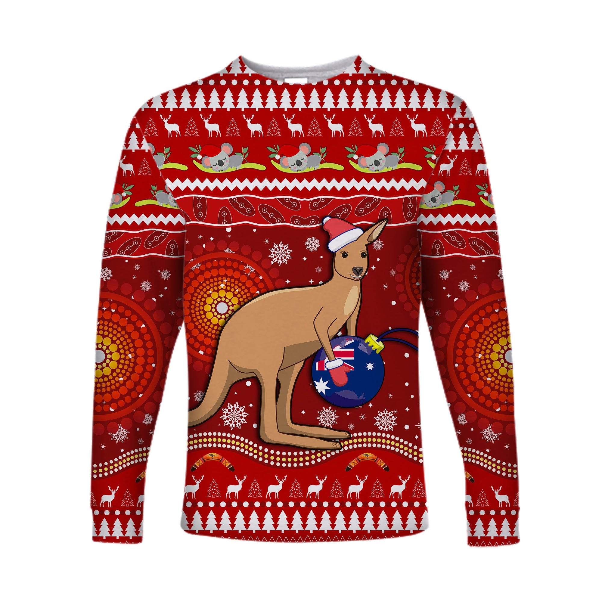 custom-personalised-australia-christmas-long-sleeve-shirt-aboriginal-kangaroo