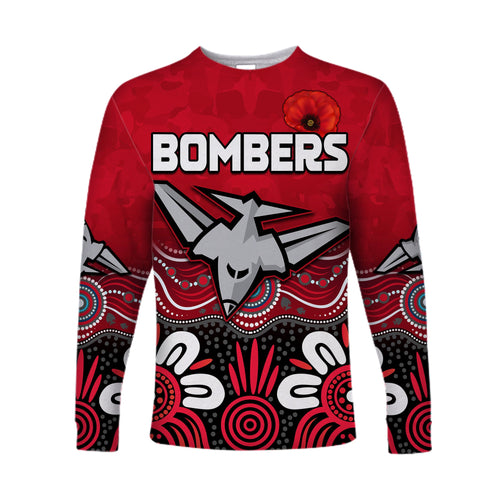 custom-text-and-number-bombers-anzac-2022-long-sleeve-shirt-essendon-football-aboriginal-remember-them