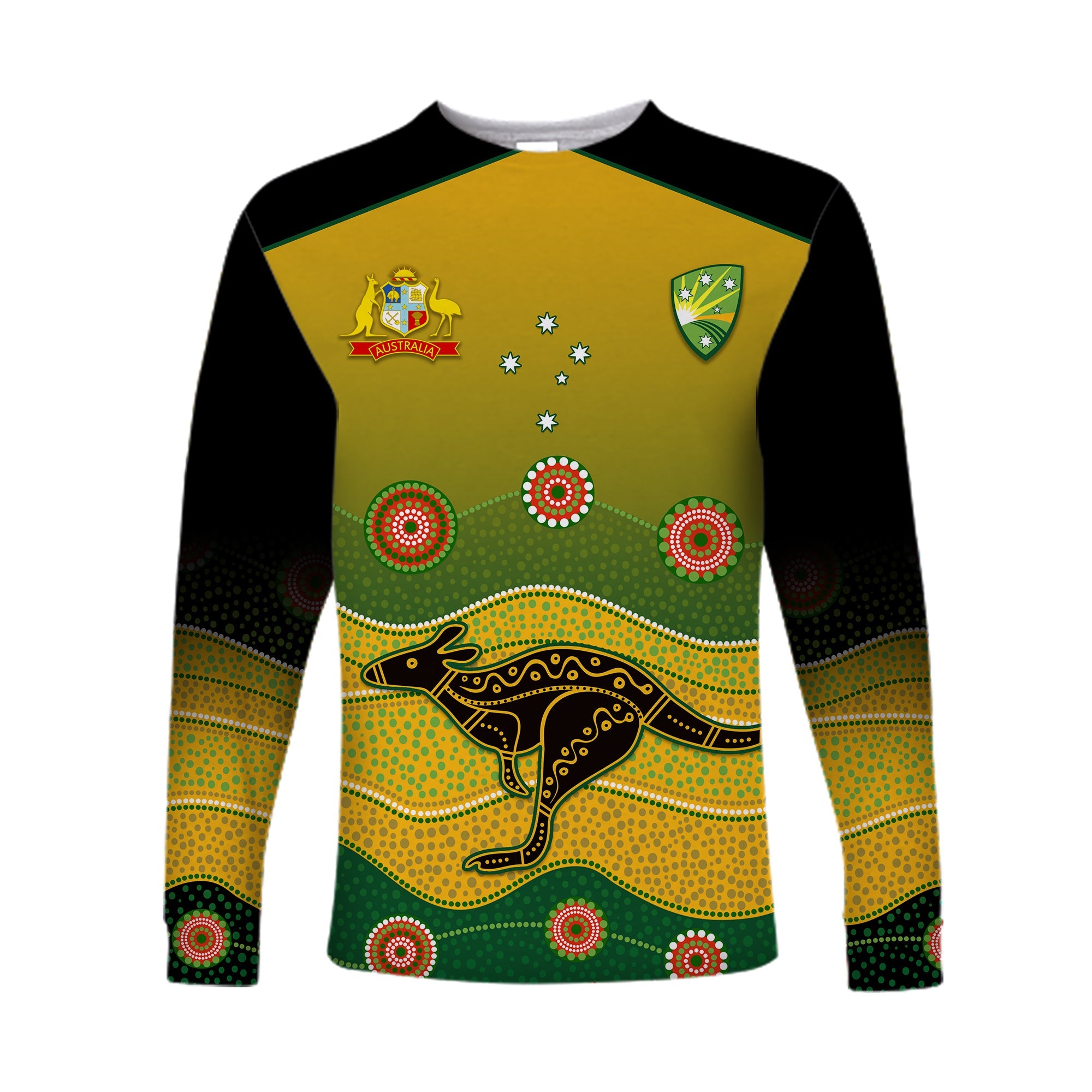 custom-personalised-cricket-australia-long-sleeve-shirt-indigenous-kangaroo-custom-text-and-number