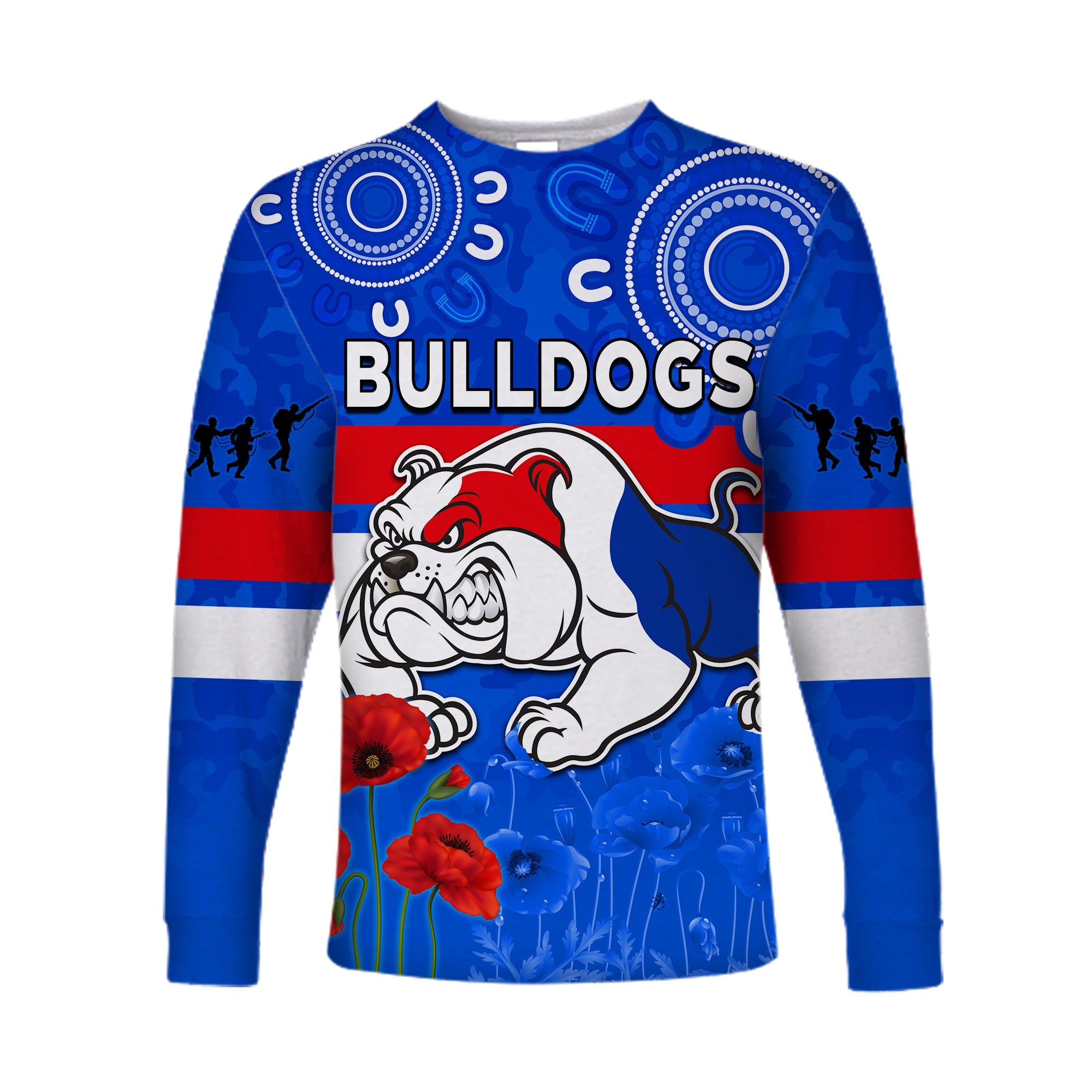 custom-text-and-number-bulldogs-anzac-2022-long-sleeve-shirt-western-dogs-aboriginal-poppy