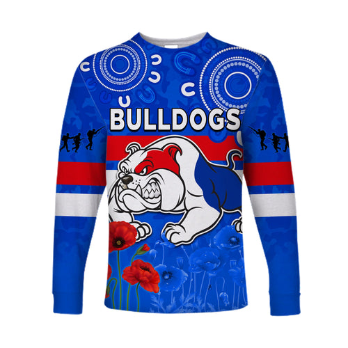 custom-text-and-number-bulldogs-anzac-2022-long-sleeve-shirt-western-dogs-aboriginal-poppy