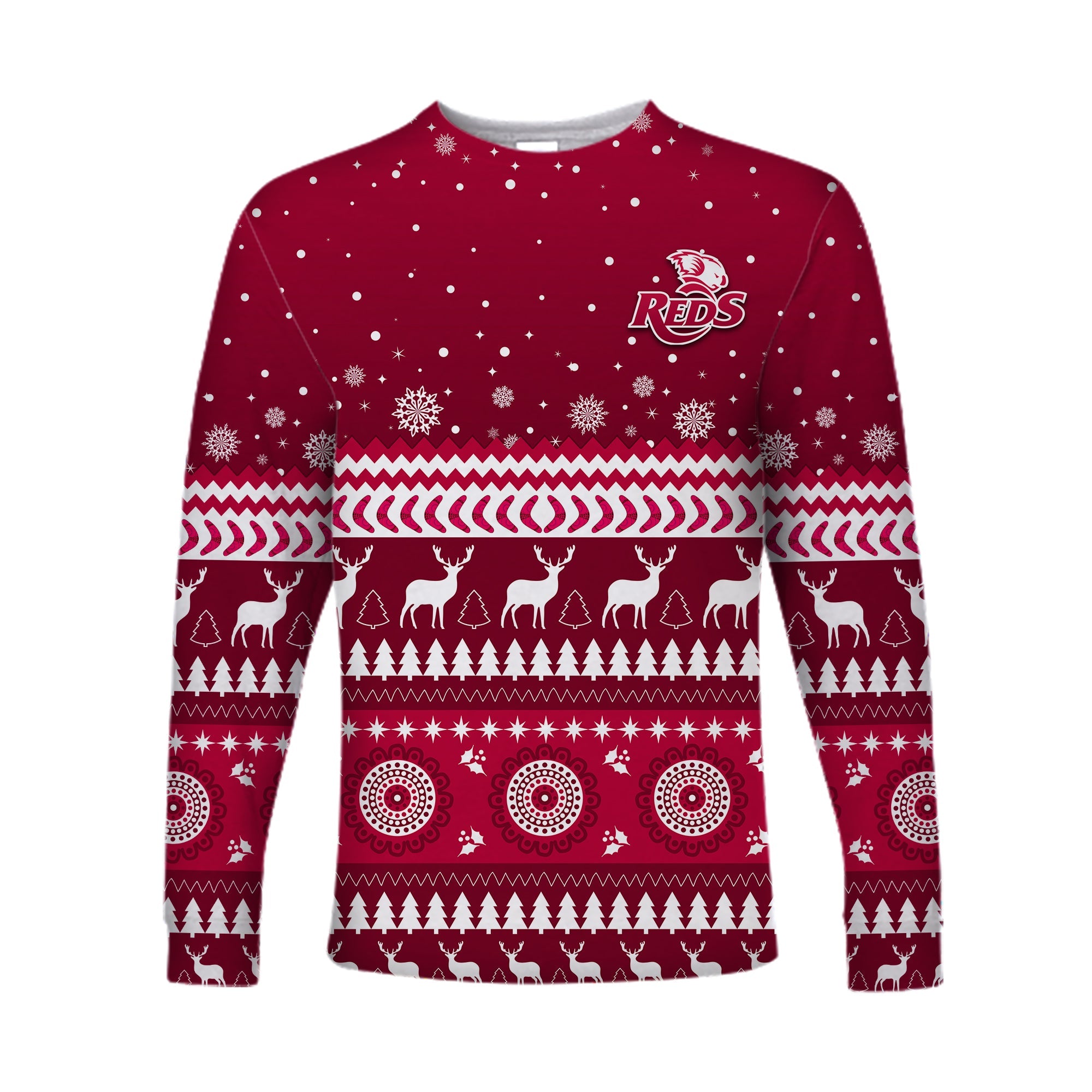 custom-personalised-reds-christmas-long-sleeve-shirt-queensland-rugby-indigenous