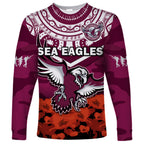 (Custom Text And Number) Sea Eagles Rugby ANZAC 2023 Rugby Long Sleeve Shirt Camouflage Mix Indigenous LT14