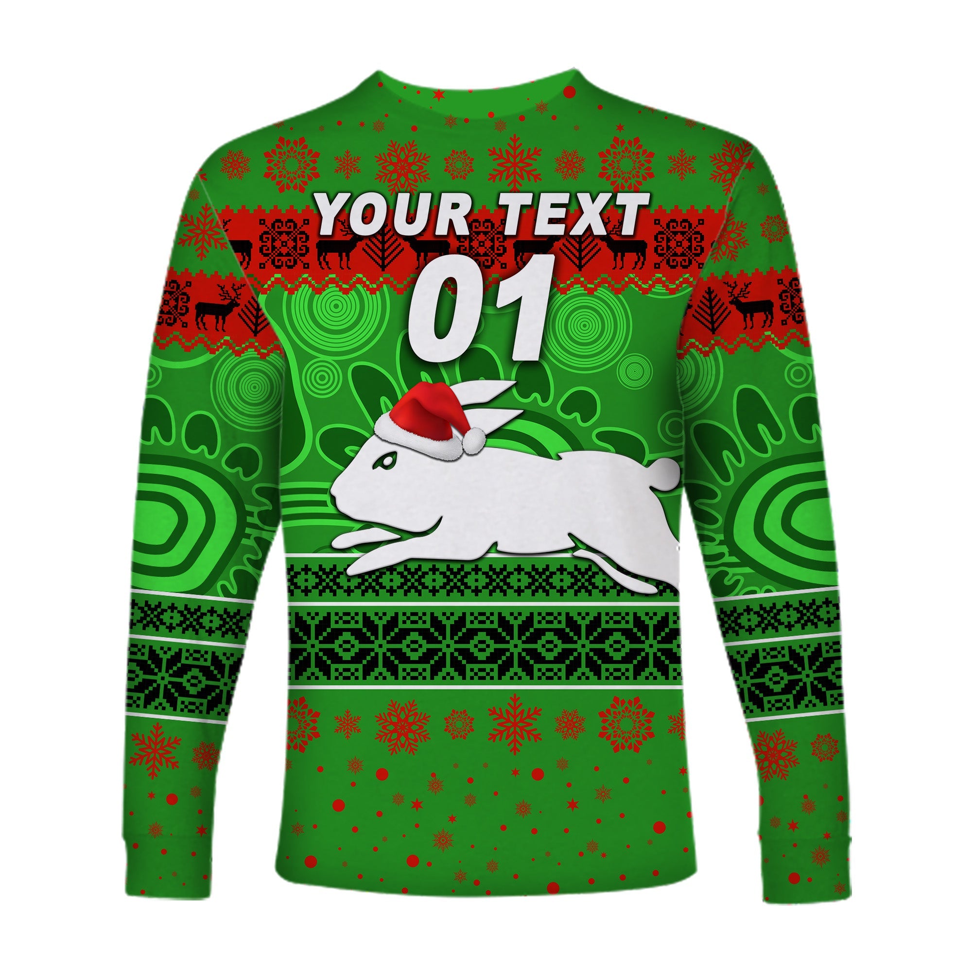 custom-personalised-south-sydney-rabbitohs-long-sleeve-shirt-christmas-simple-style-green