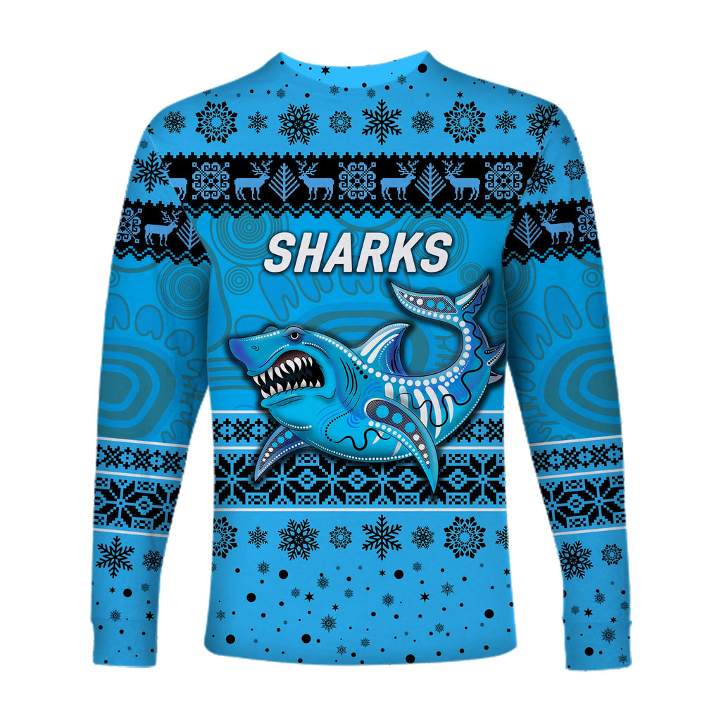 cronulla-sutherland-sharks-long-sleeve-shirts-christmas-simple-style-blue