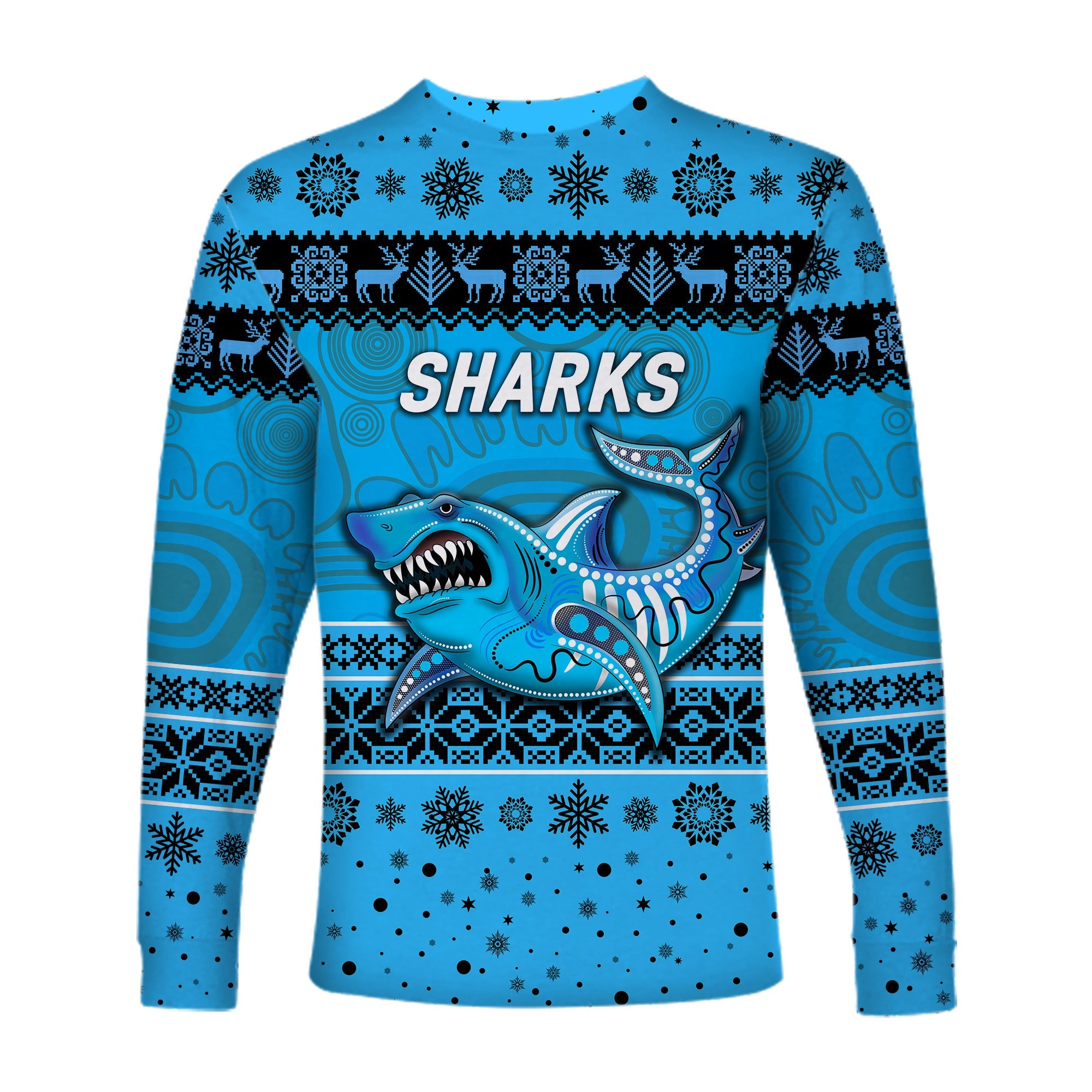 cronulla-sutherland-sharks-long-sleeve-shirts-christmas-simple-style-blue