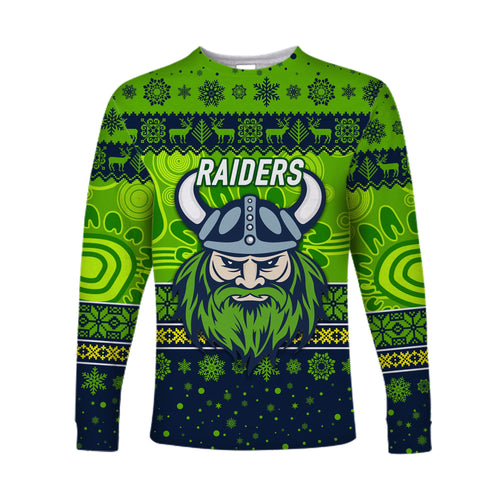custom-personalised-canberra-raiders-long-sleeve-shirt-christmas-simple-style-navy-green