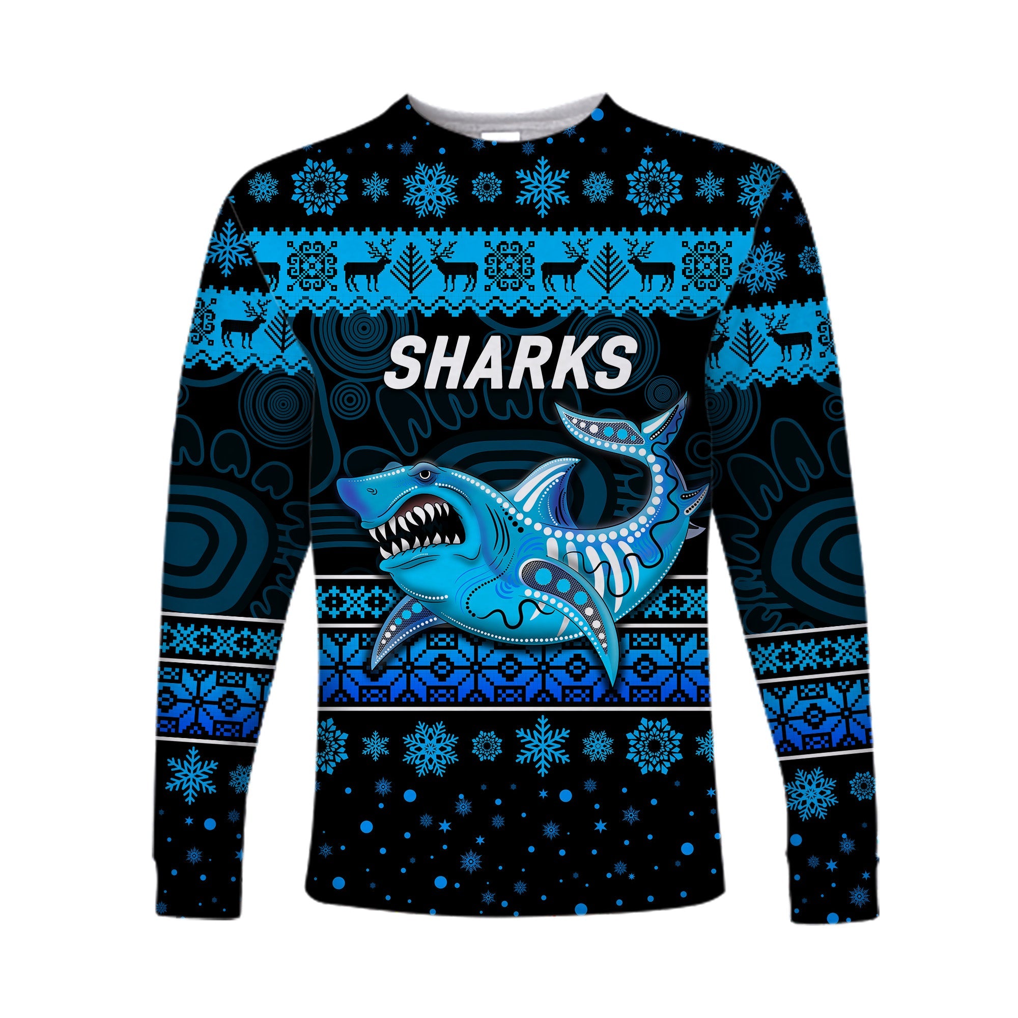 cronulla-sutherland-sharks-long-sleeve-shirts-christmas-simple-style-black