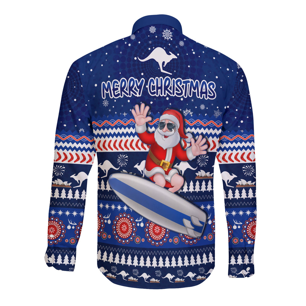 australia-christmas-long-sleeve-button-shirt-aussie-aboriginal-santa-claus-is-surfing-with-kangaroo