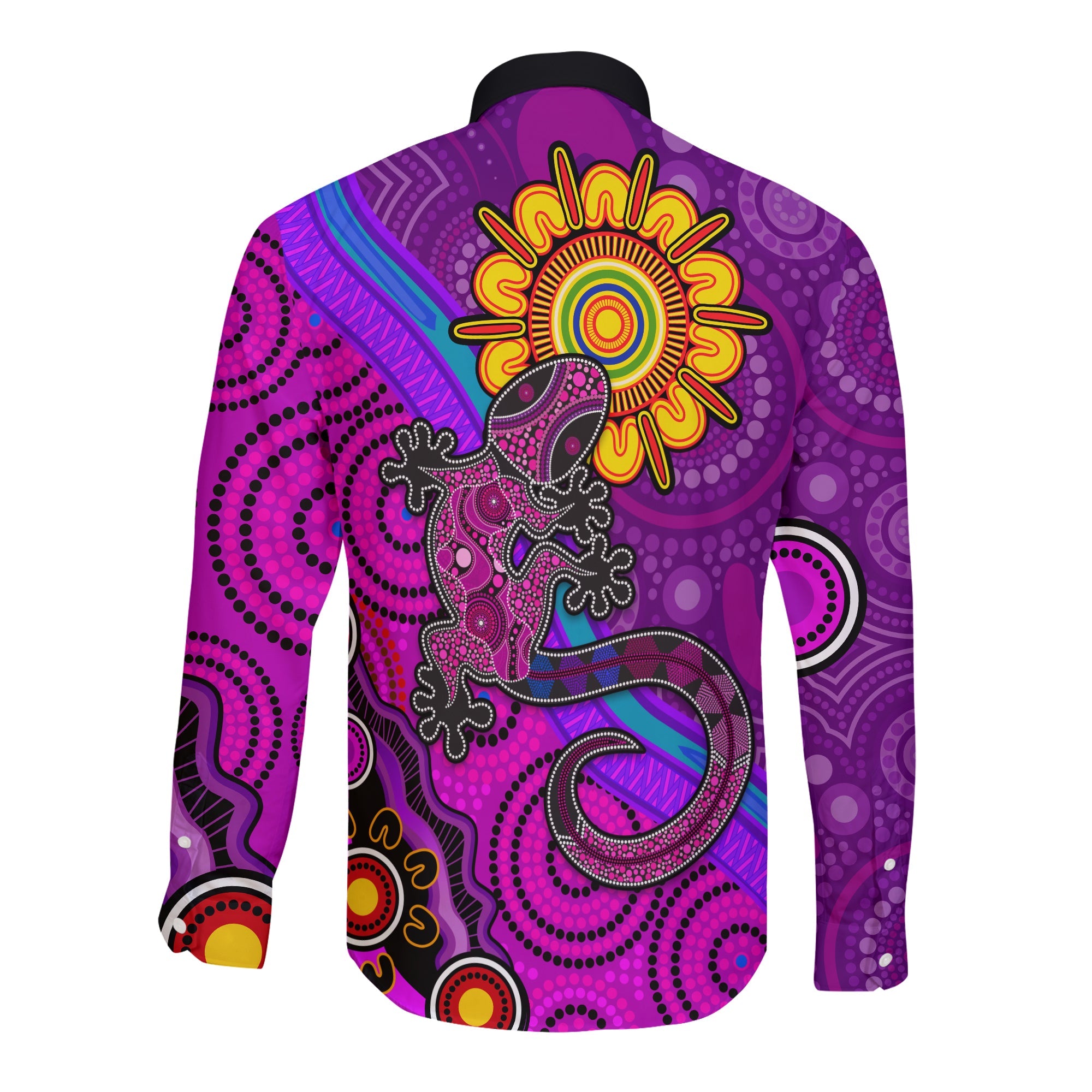 australia-lizard-and-sun-long-sleeve-button-shirt-aboriginal-art-purple