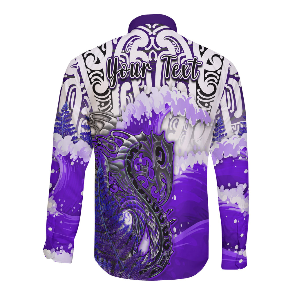 custom-personalised-manaia-maori-long-sleeve-button-shirt-fern-aotearoa-purple-waves