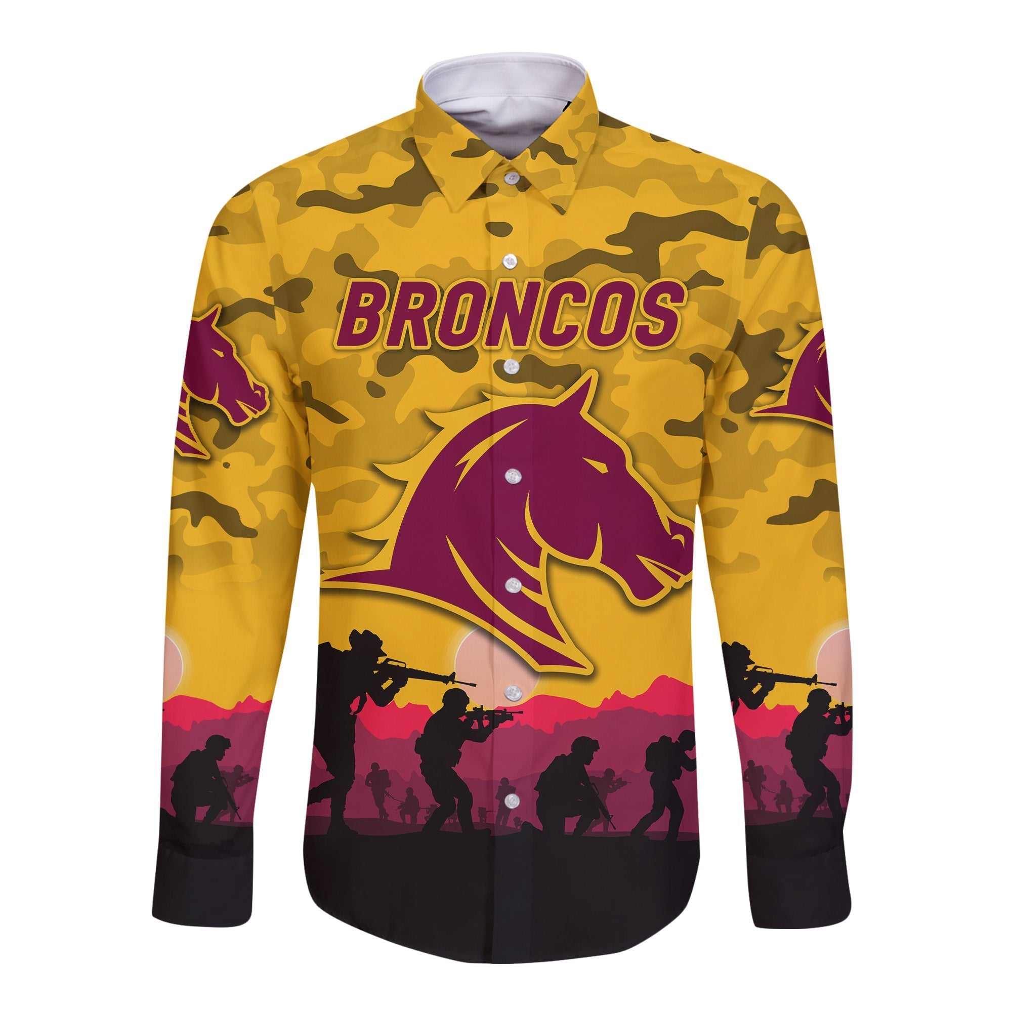 custom-personalised-brisbane-broncos-anzac-2022-long-sleeve-button-shirt-simple-style-gold