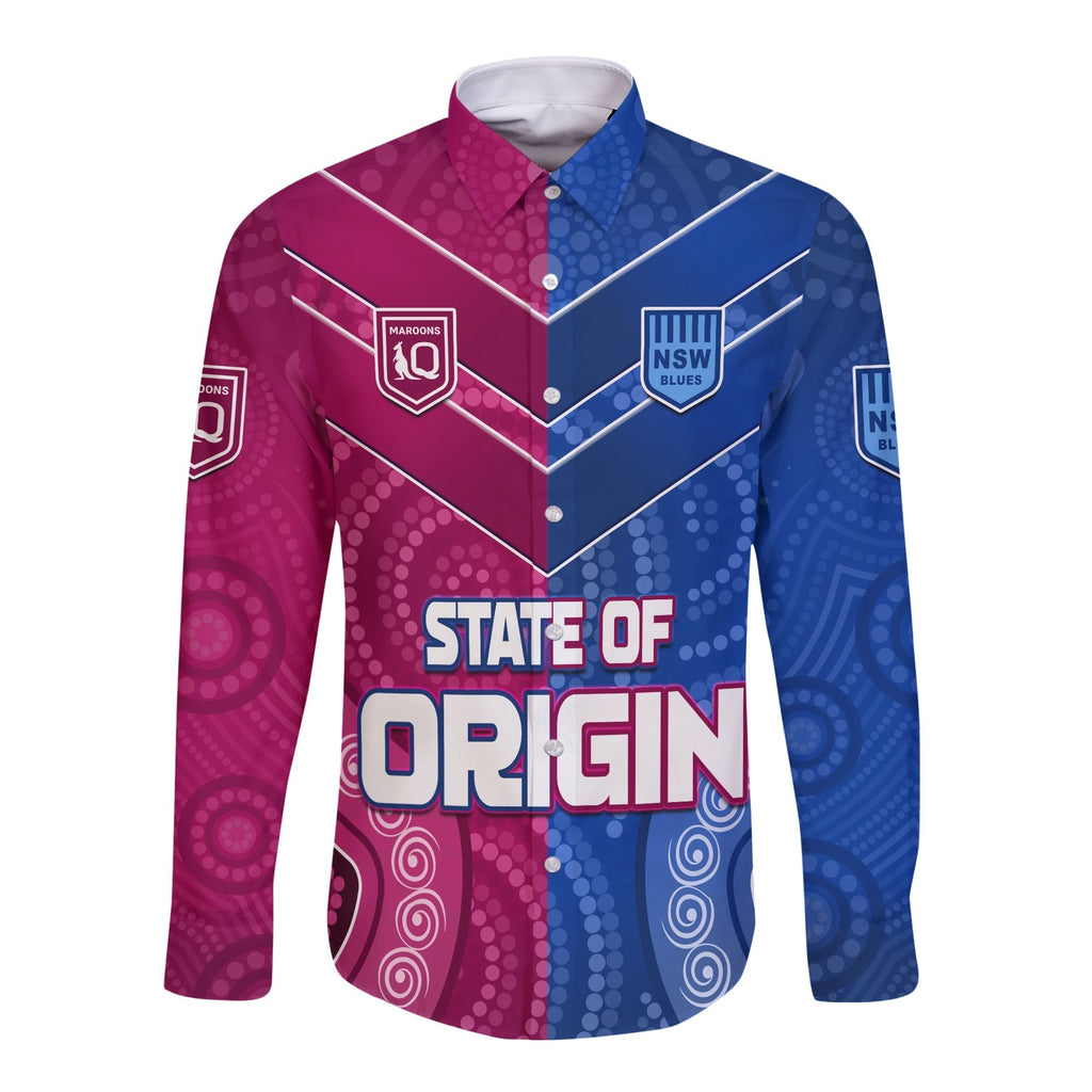 custom-text-and-number-blues-and-maroons-rugby-long-sleeve-button-shirt-origin-nsw-combine-queensland-aboriginal-australian-lt13