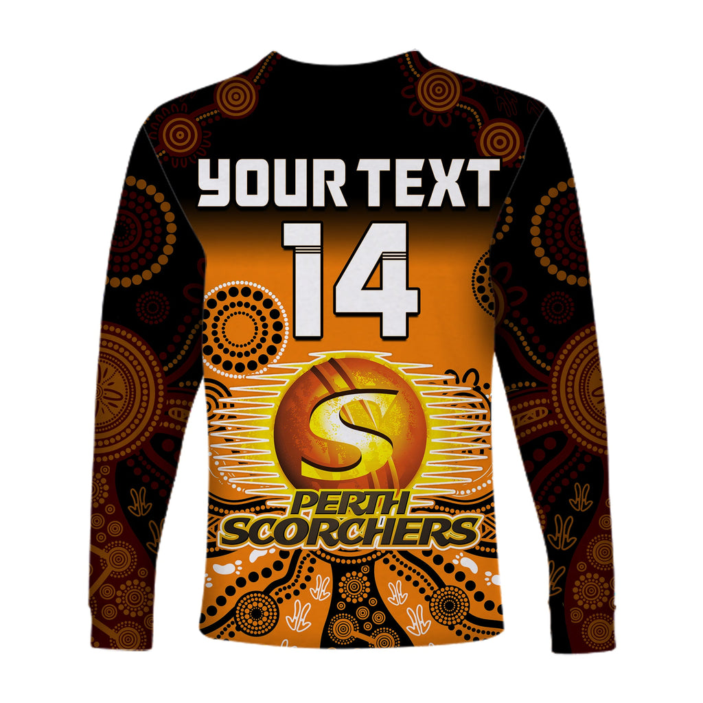 custom-text-and-number-perth-scorchers-long-sleeve-shirt-gradient-aboriginal-dot-painting