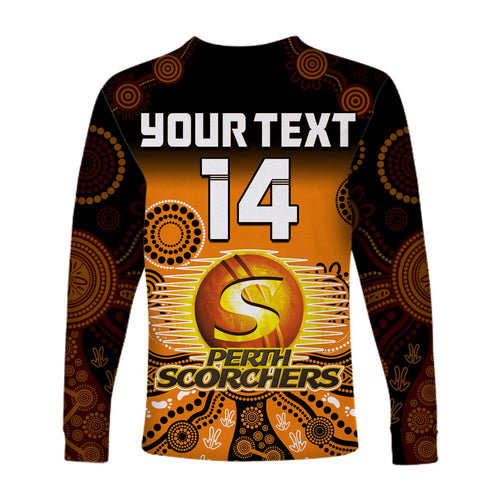 custom-text-and-number-perth-scorchers-long-sleeve-shirt-gradient-aboriginal-dot-painting