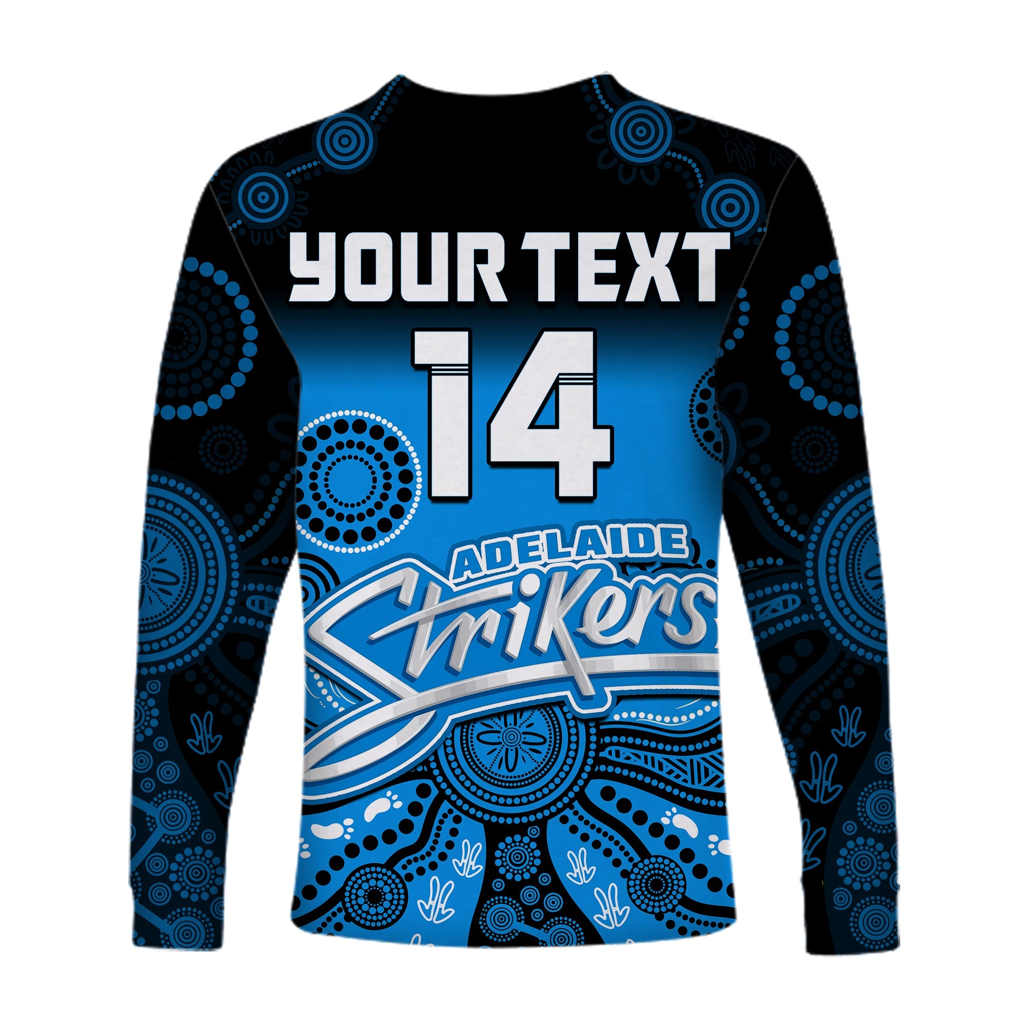 custom-text-and-number-adelaide-strikers-long-sleeve-shirt-gradient-aboriginal-dot-painting