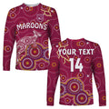 custom-text-and-number-maroons-rugby-long-sleeve-shirt-kangaroo-indigenous-pattern-unique-version