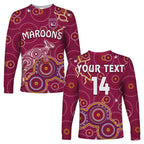 custom-text-and-number-maroons-rugby-long-sleeve-shirt-kangaroo-indigenous-pattern-unique-version