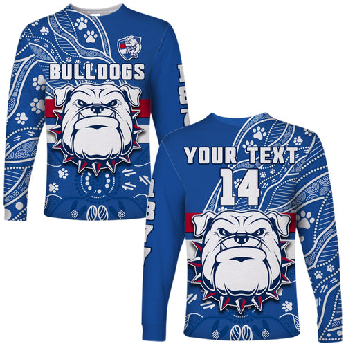 custom-text-and-number-bulldogs-football-long-sleeve-shirt-scraggers-1877-aboriginal-dot-painting-newest-version