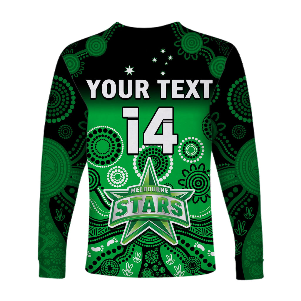 custom-text-and-number-melbourne-stars-long-sleeve-shirt-gradient-aboriginal-dot-painting