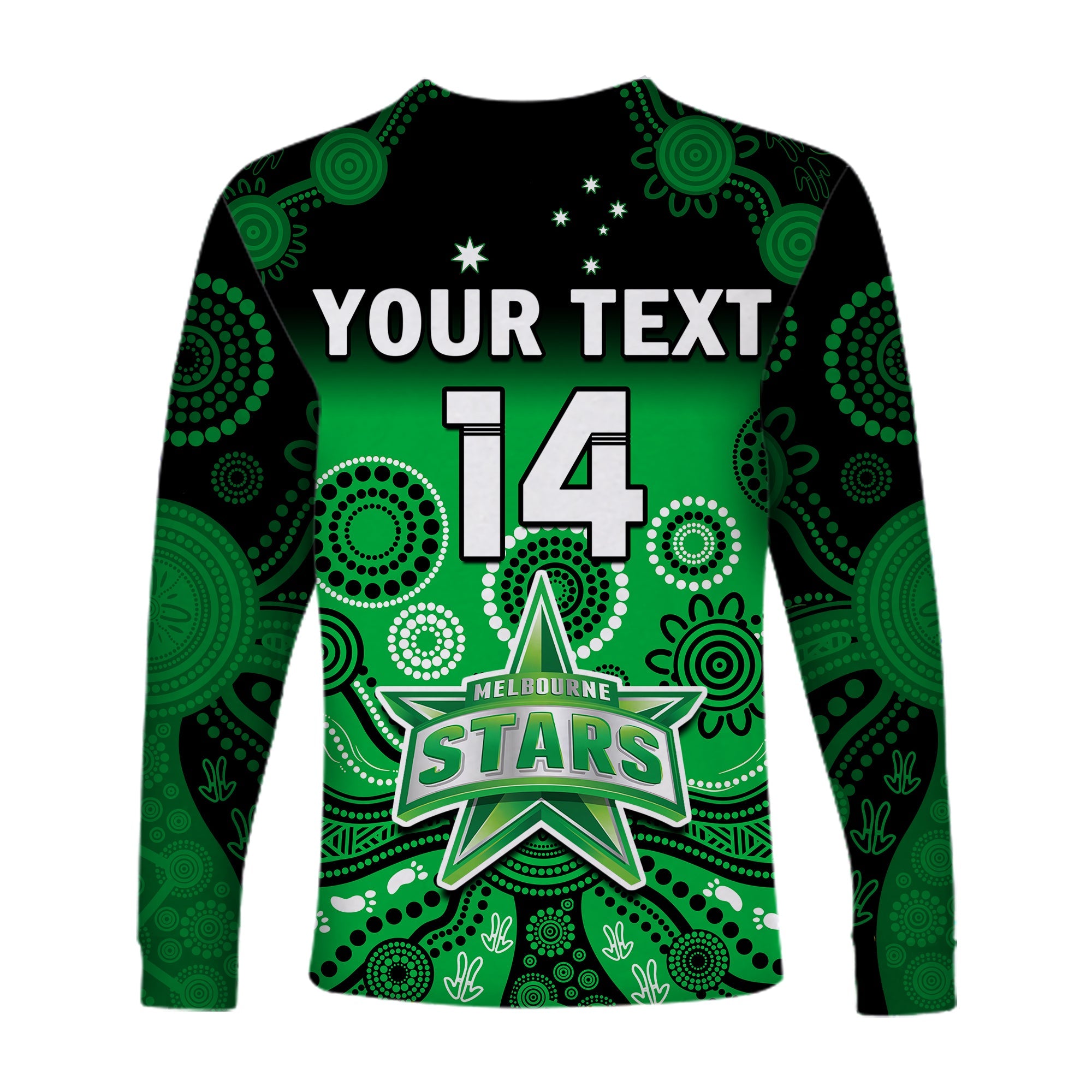 custom-text-and-number-melbourne-stars-long-sleeve-shirt-gradient-aboriginal-dot-painting