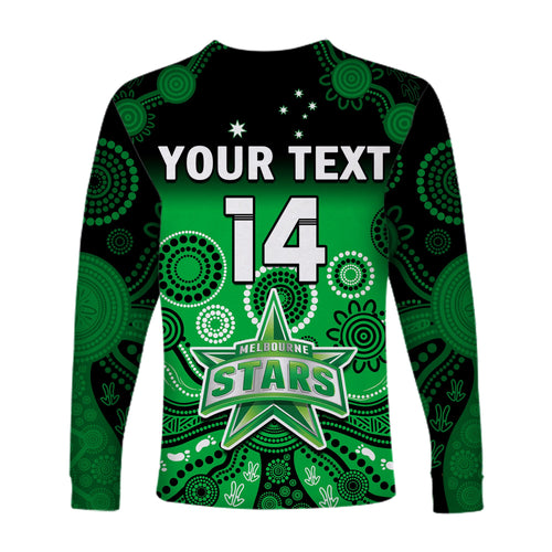 custom-text-and-number-melbourne-stars-long-sleeve-shirt-gradient-aboriginal-dot-painting