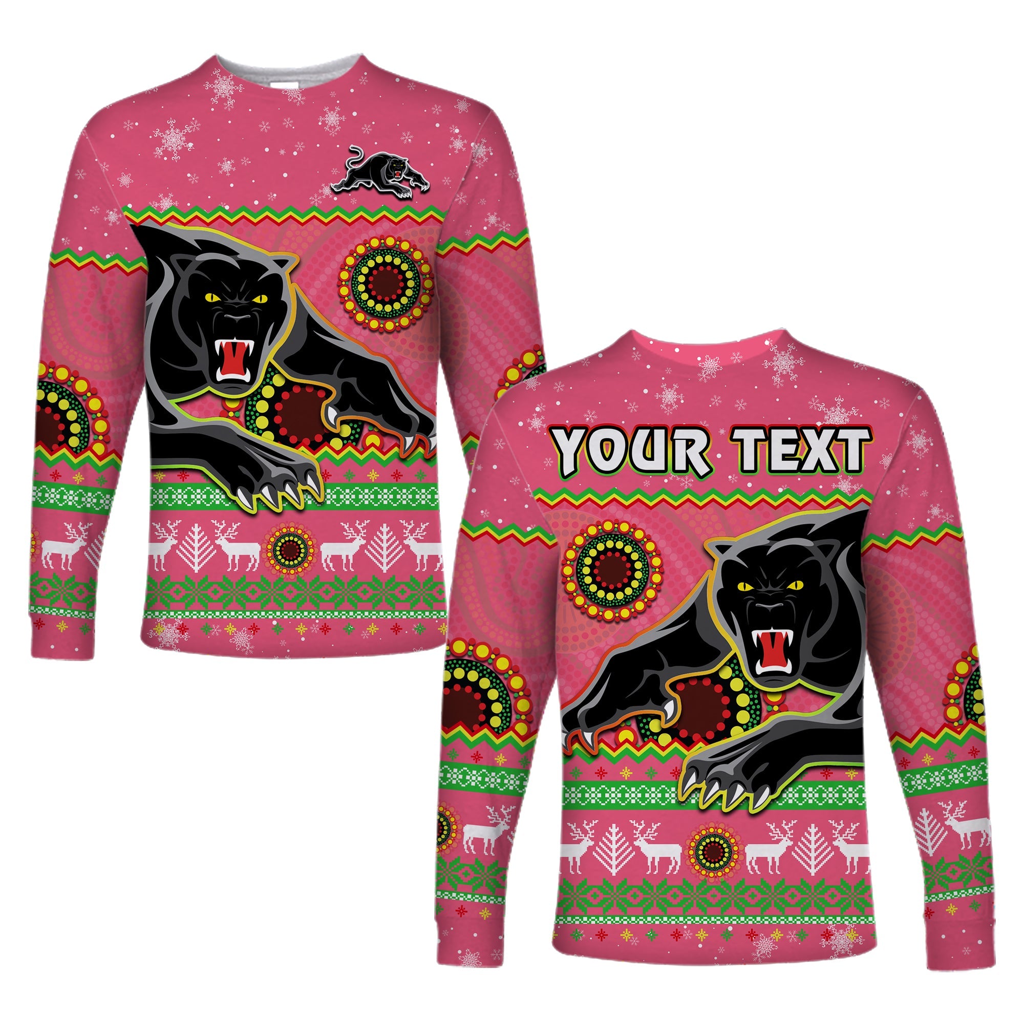 custom-personalised-panthers-christmas-long-sleeve-shirt-aboriginal-pattern-penrith-pink-version