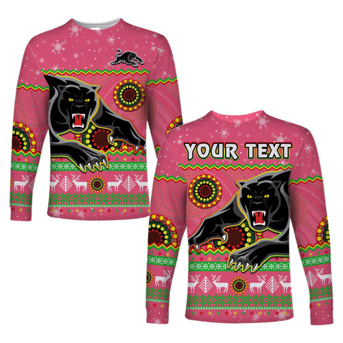 custom-personalised-panthers-christmas-long-sleeve-shirt-aboriginal-pattern-penrith-pink-version