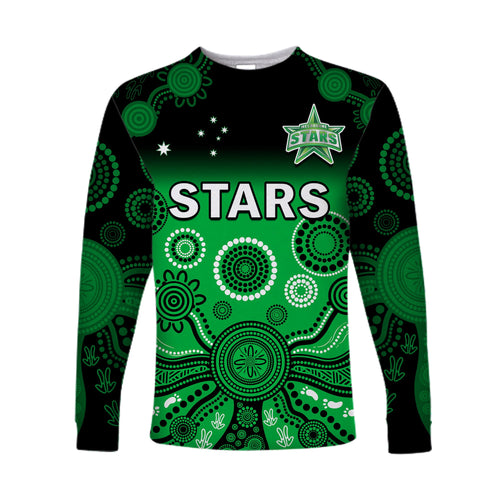 custom-text-and-number-melbourne-stars-long-sleeve-shirt-gradient-aboriginal-dot-painting