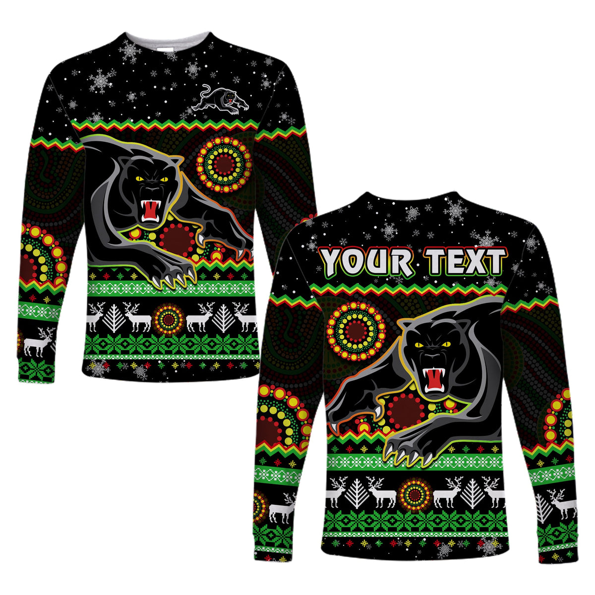 custom-personalised-panthers-christmas-long-sleeve-shirt-aboriginal-pattern-penrith-black-version