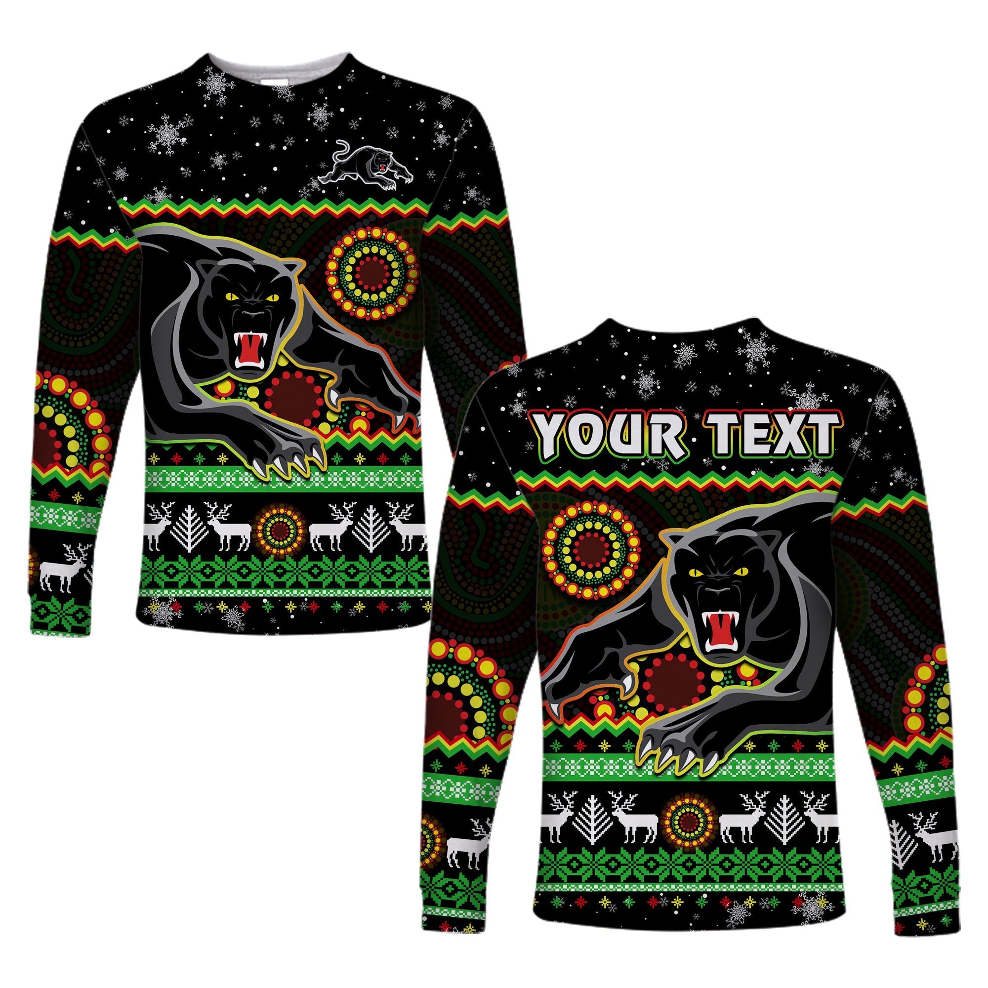 custom-personalised-panthers-christmas-long-sleeve-shirt-aboriginal-pattern-penrith-black-version