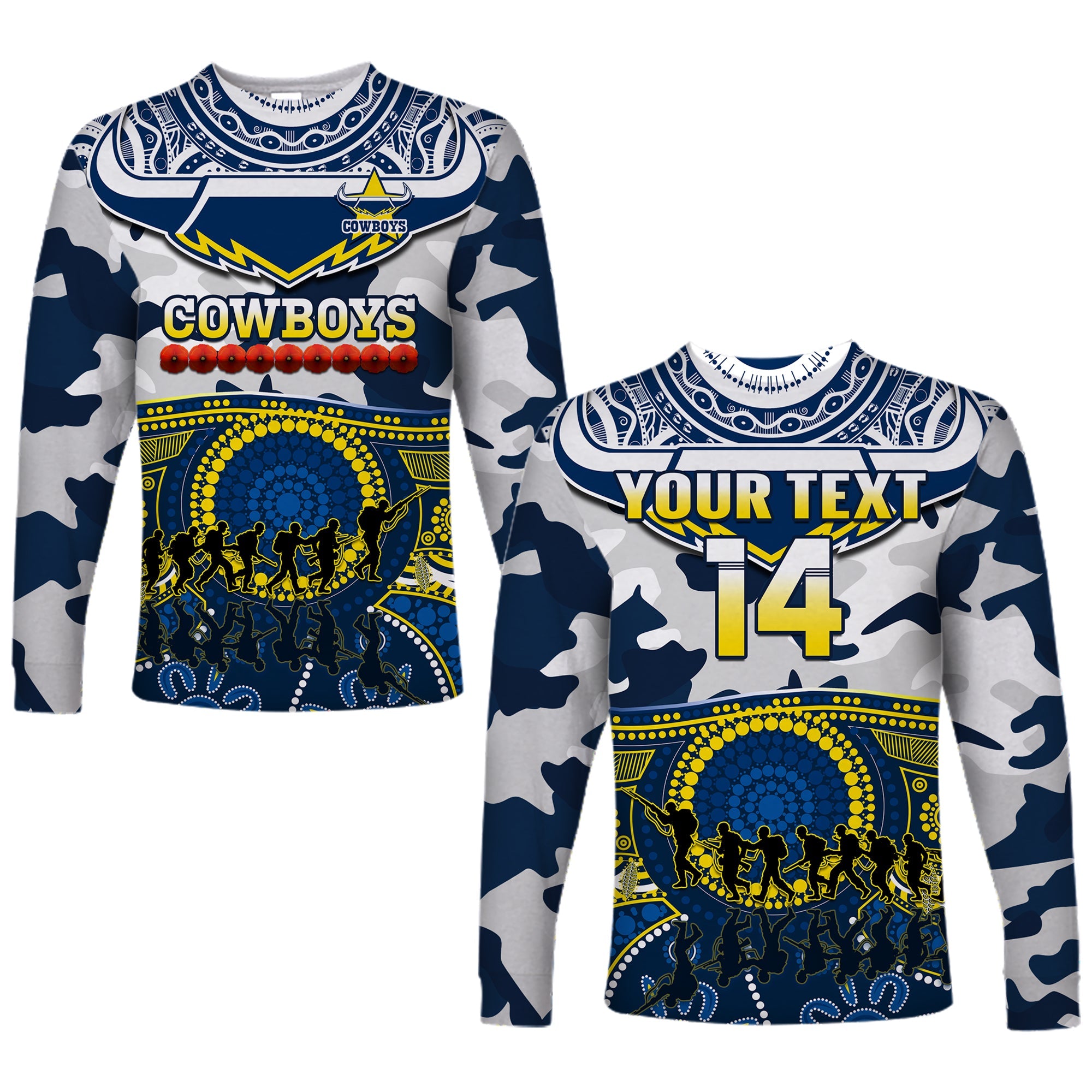 custom-text-and-number-cowboys-rugby-anzac-long-sleeve-shirt-indigenous-poppy-mix-camouflage